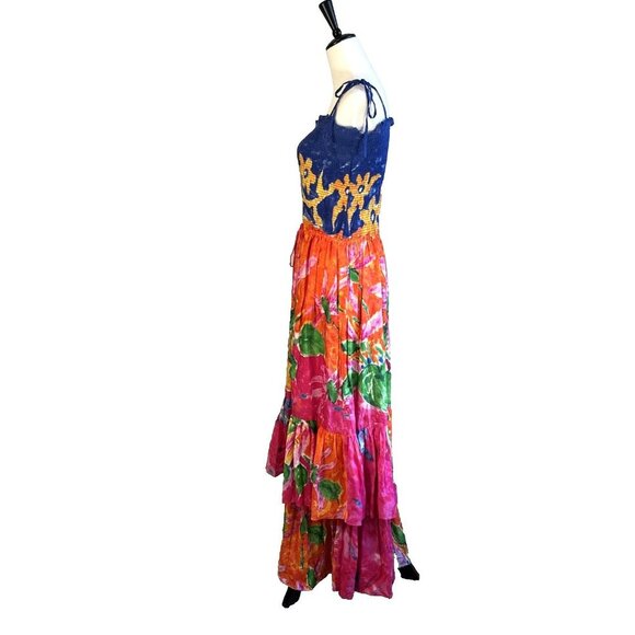 LAUREN RALPH LAUREN Maxi Dress Tiered Tie-Shoulder Tropical Print Ruched Tube SP - Picture 3 of 13